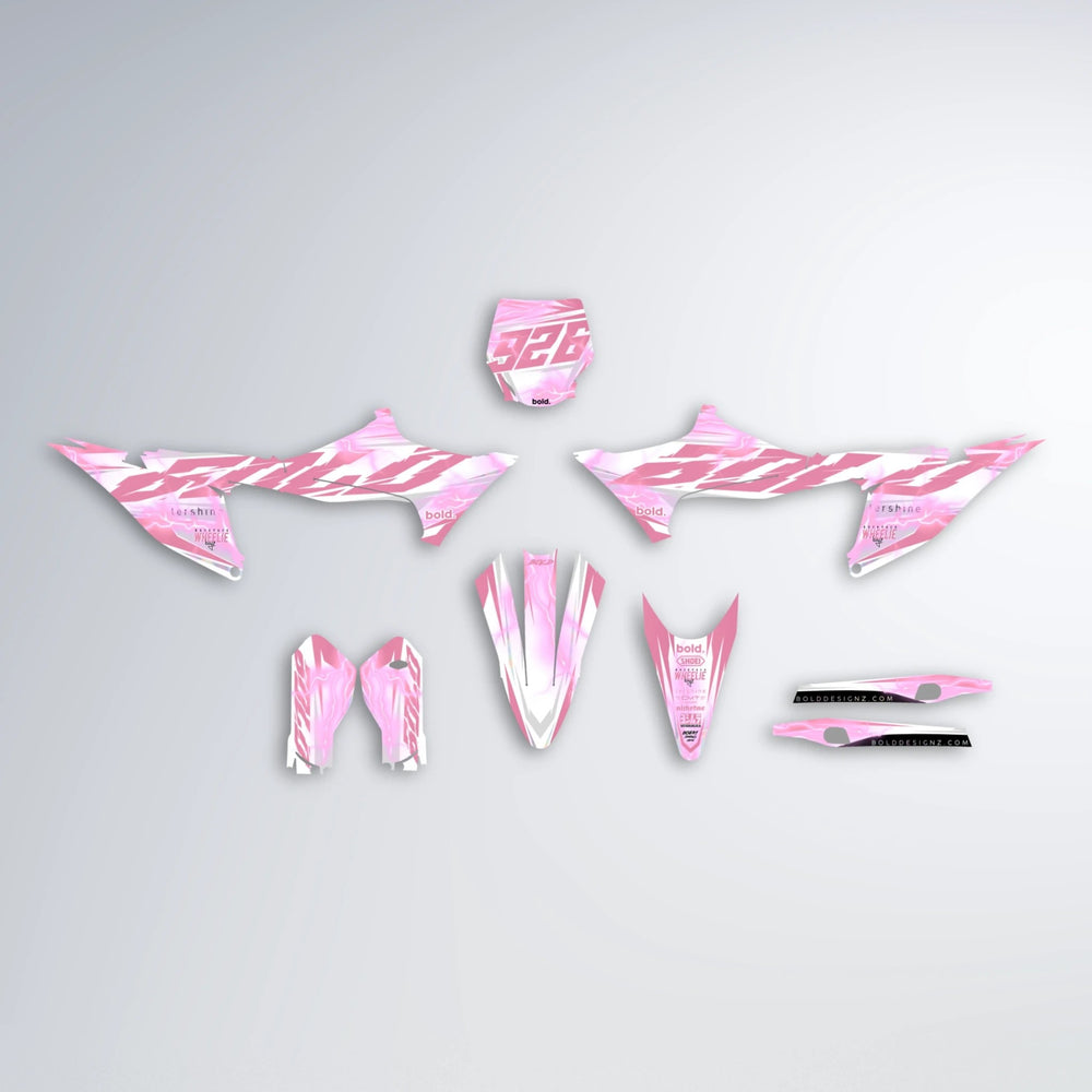 EKKE V2 Stark Varg MX graphics kit parts layout in Sakura Pink