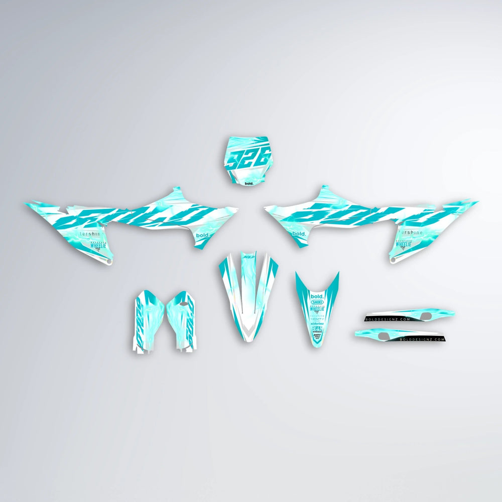 EKKE V2 Stark Varg MX graphics kit parts layout in Teal