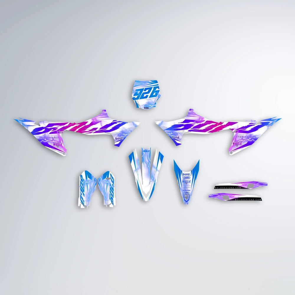 EKKE V2 Stark Varg SM graphics kit parts layout in Blue Purple Fade