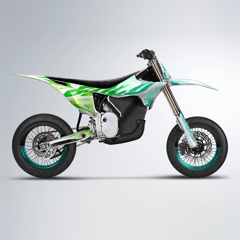 EKKE V2 Stark Varg SM supermoto graphics kit in Cyan & Green