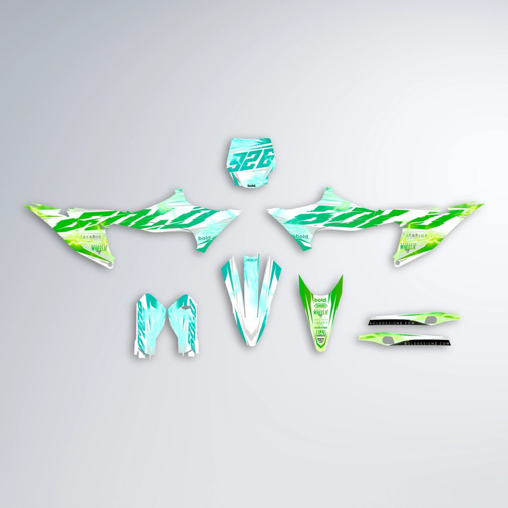 EKKE V2 Stark Varg SM graphics kit parts layout in Cyan & Green