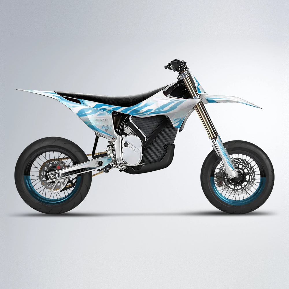 EKKE V2 Stark Varg SM supermoto graphics kit in Light Blue & White