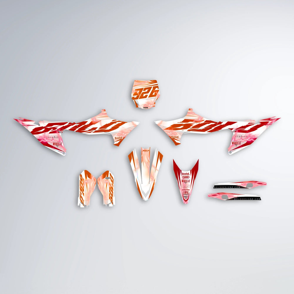 EKKE V2 Stark Varg SM graphics kit parts layout in Red & Orange
