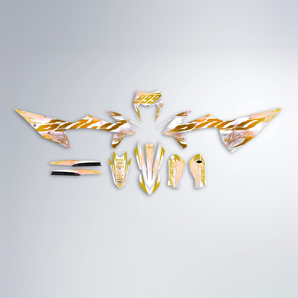 EKKE V2 graphics kit parts layout in Gold Chrome