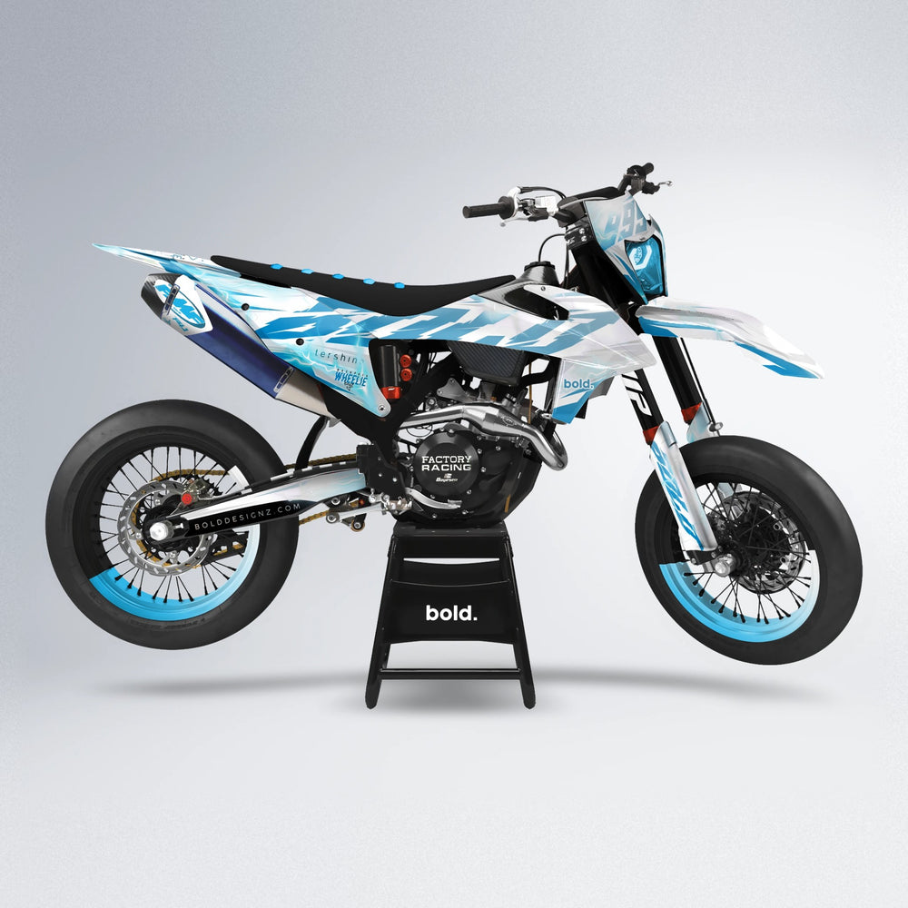 EKKE V2 supermoto graphics kit in Light Blue & White