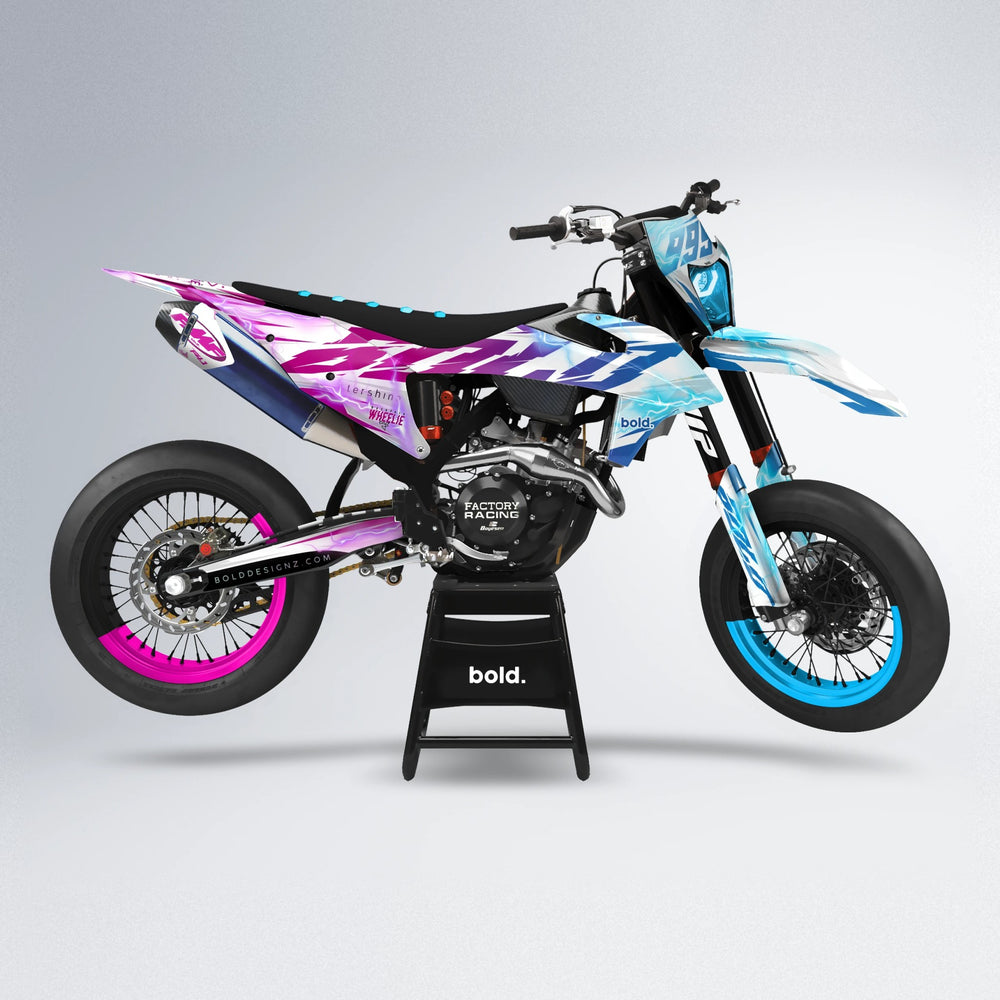 EKKE V2 supermoto graphics kit in Pink & Light Blue