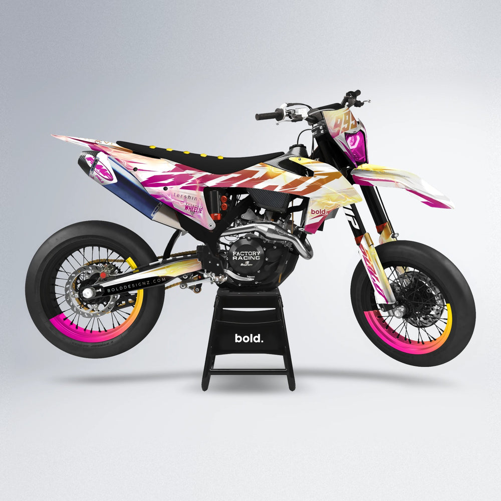EKKE V2 supermoto graphics kit in Pink & Yellow