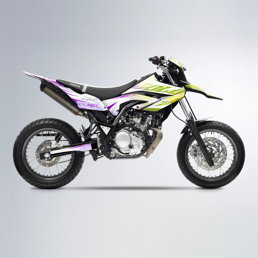 EKKE V2 Yamaha WR 125X supermoto graphics kit in Purple & Yellow