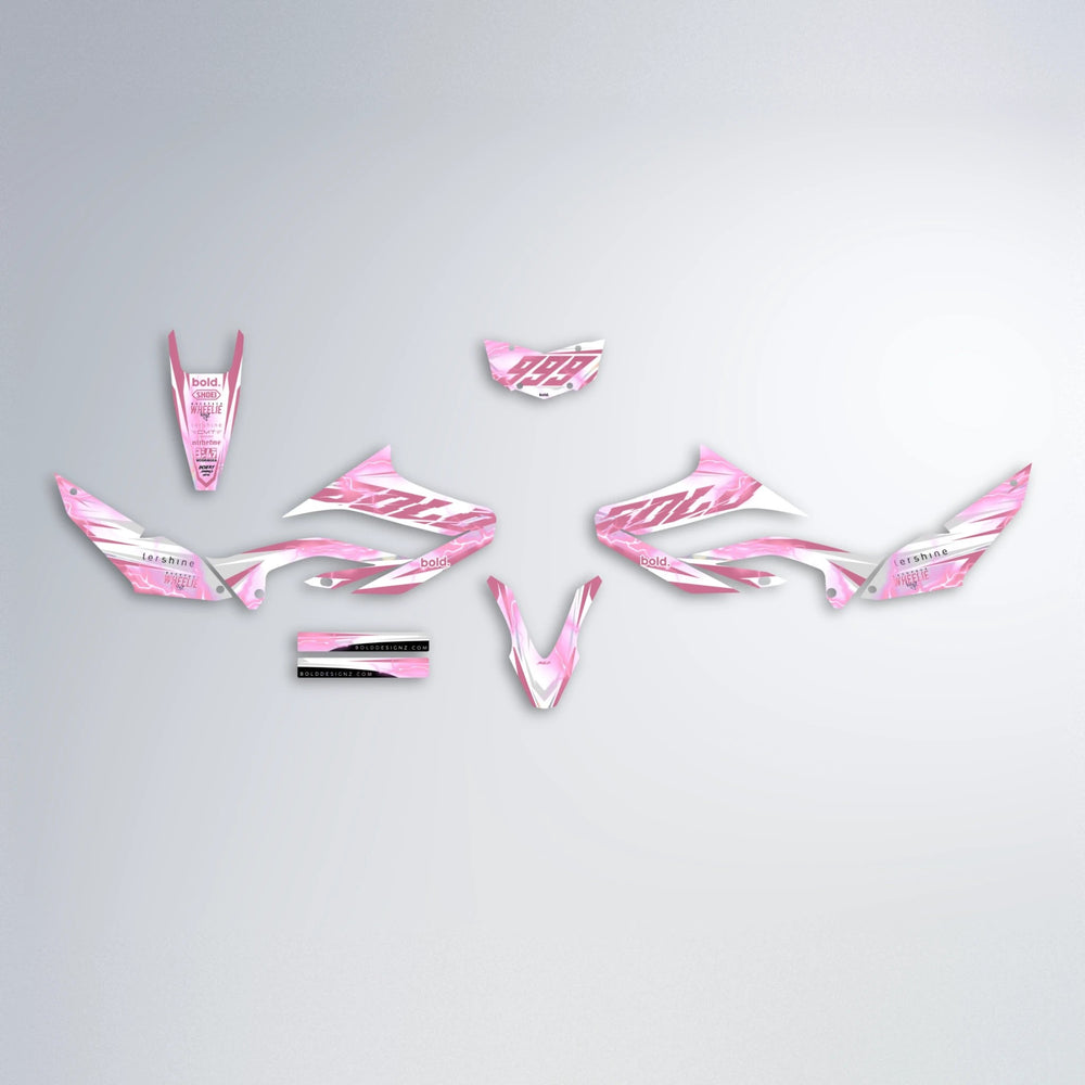 EKKE V2 Yamaha WR 125X graphics kit parts layout in Sakura Pink