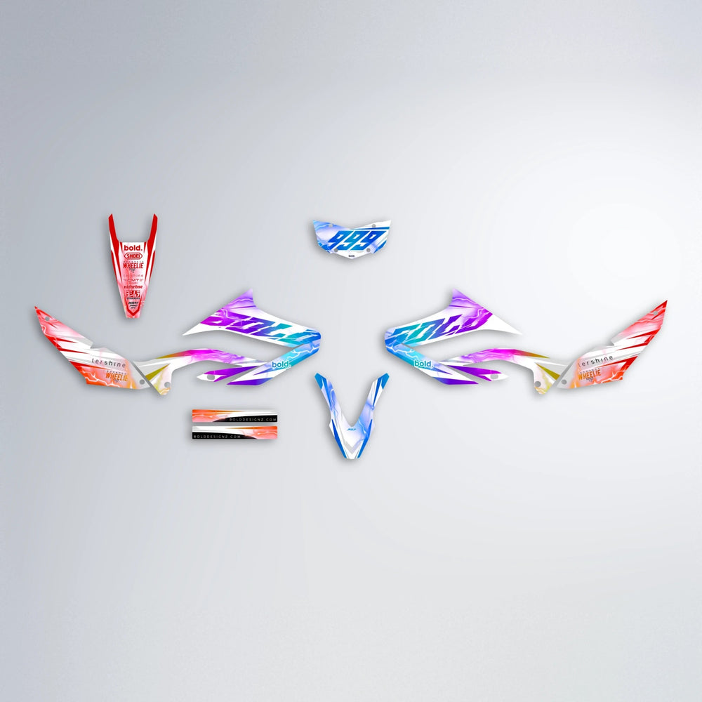 EKKE V2 Yamaha WR 125X graphics kit parts layout in Sunset Fade