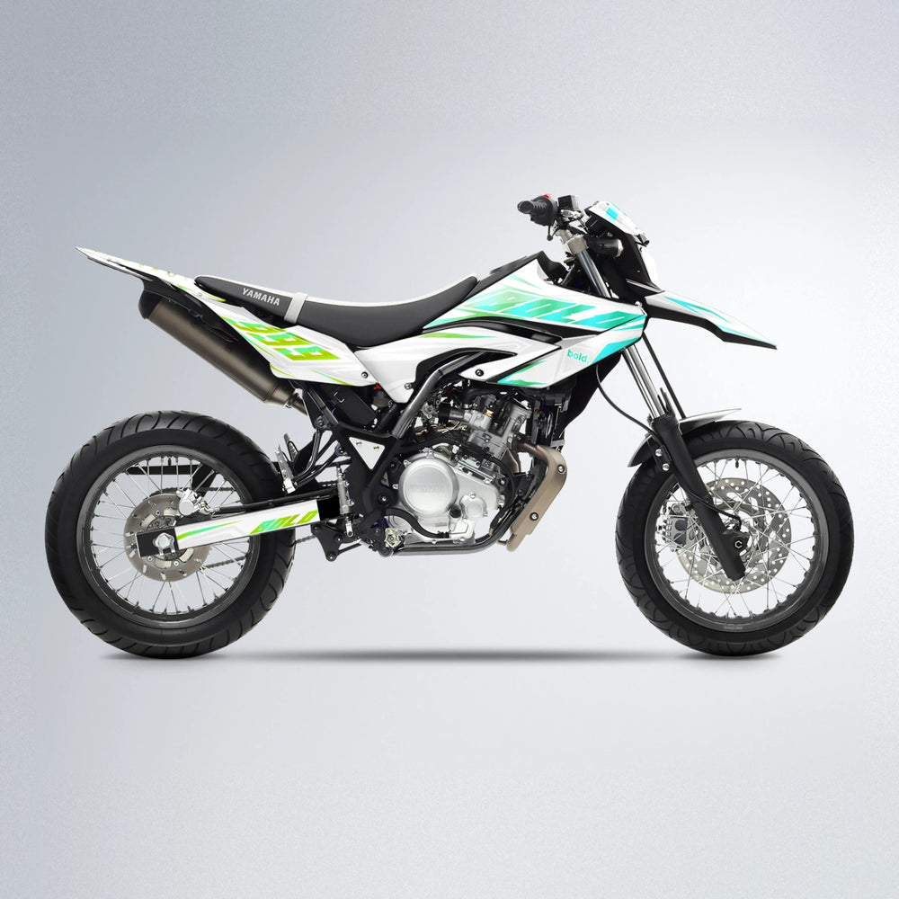EKKE Yamaha WR 125X supermoto graphics kit in Cyan & Green