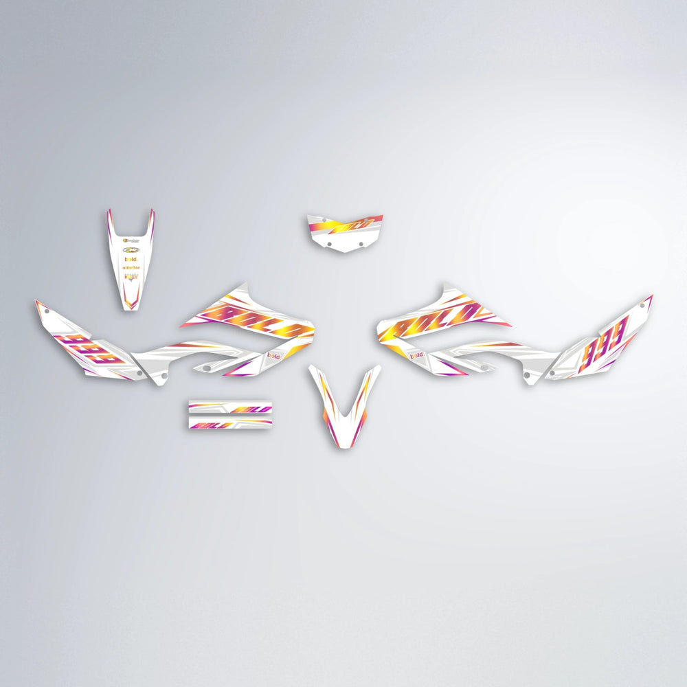 EKKE Yamaha WR 125X graphics kit parts layout in Pink & Yellow