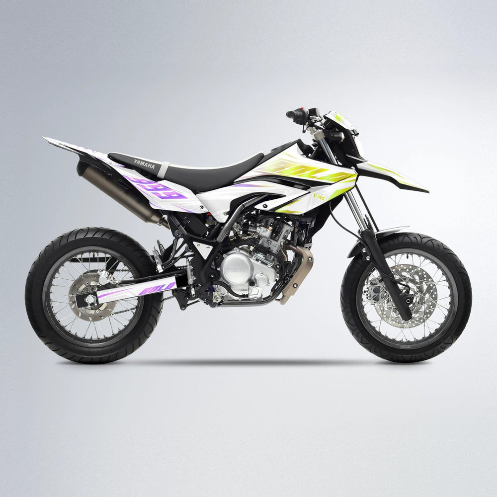 EKKE Yamaha WR 125X supermoto graphics kit in Purple & Yellow