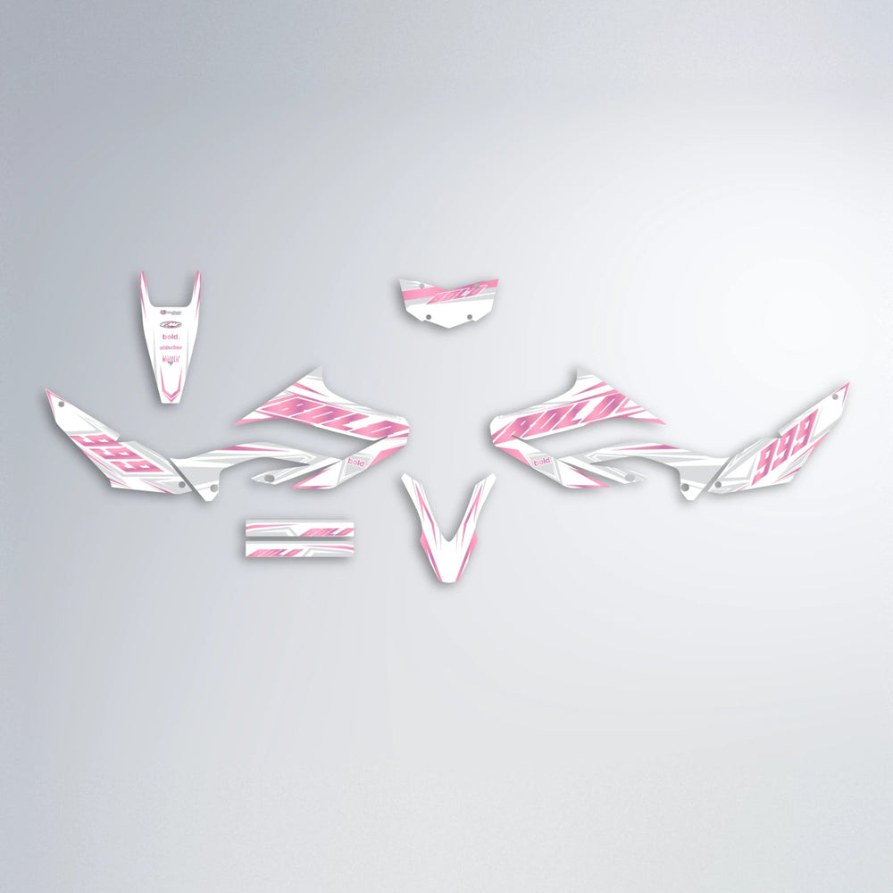 EKKE Yamaha WR 125X graphics kit parts layout in Sakura Pink