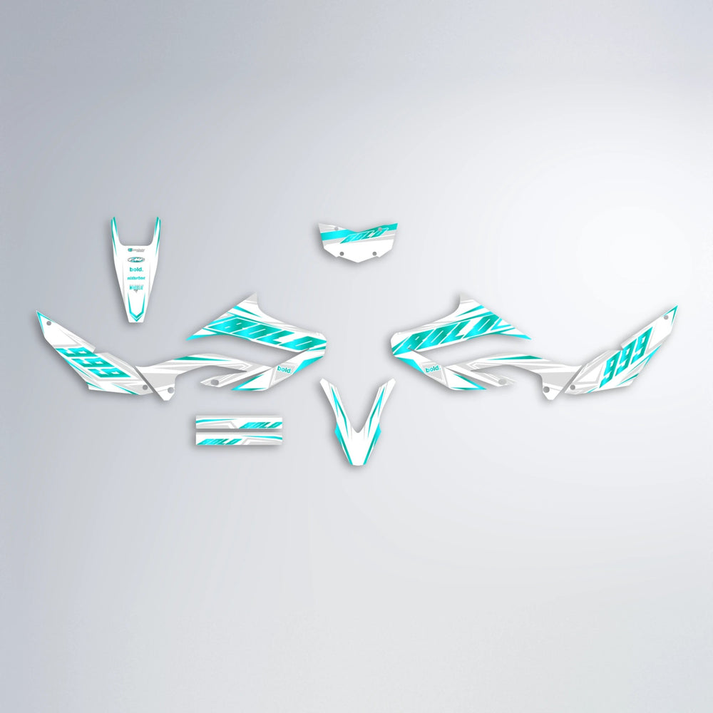 EKKE Yamaha WR 125X graphics kit parts layout in Teal