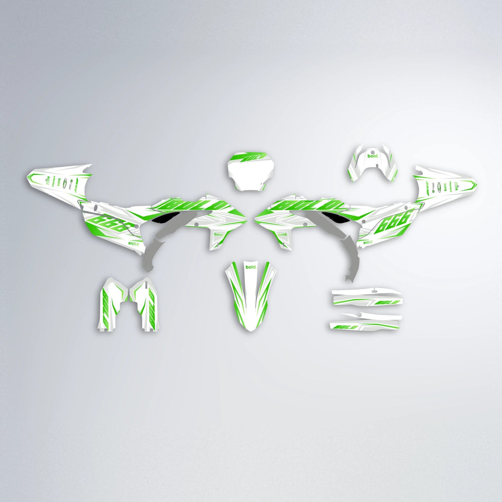 EKKE Yamaha YZF MX graphics kit parts layout in Green