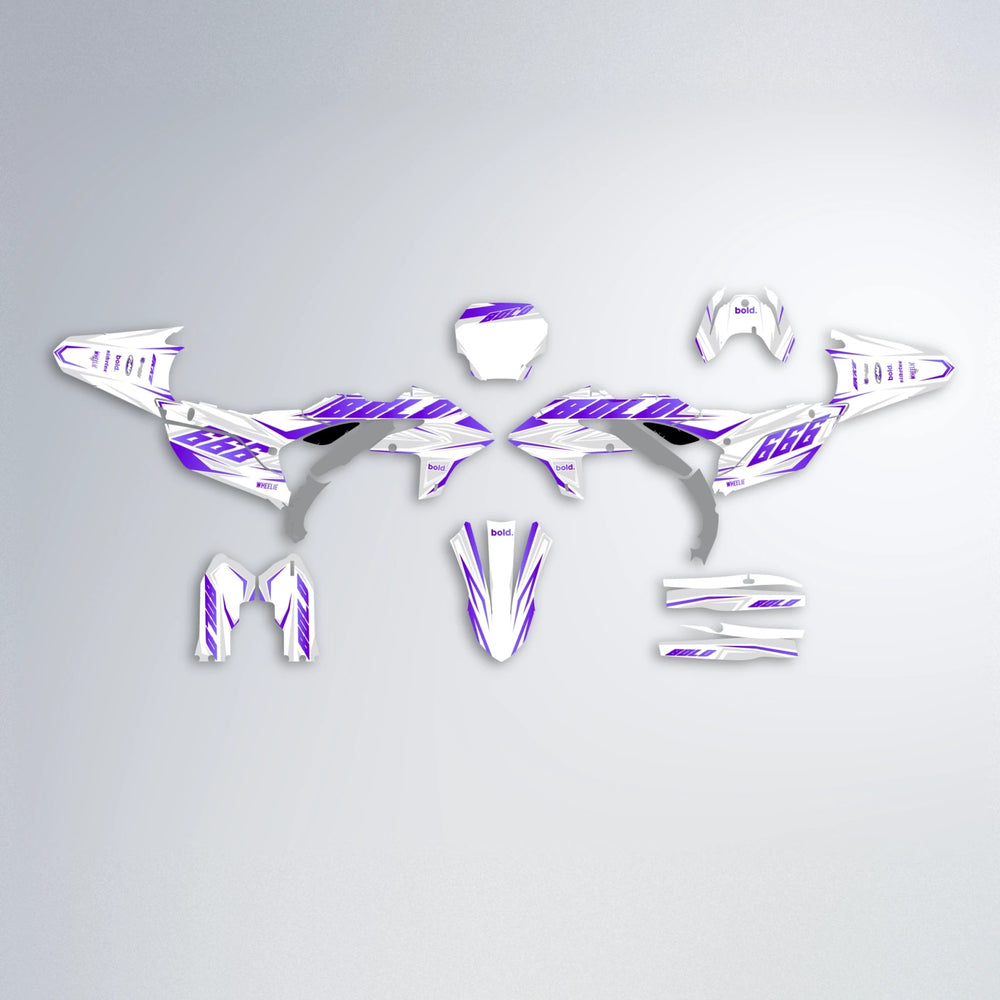 EKKE Yamaha YZF MX graphics kit parts layout in Purple