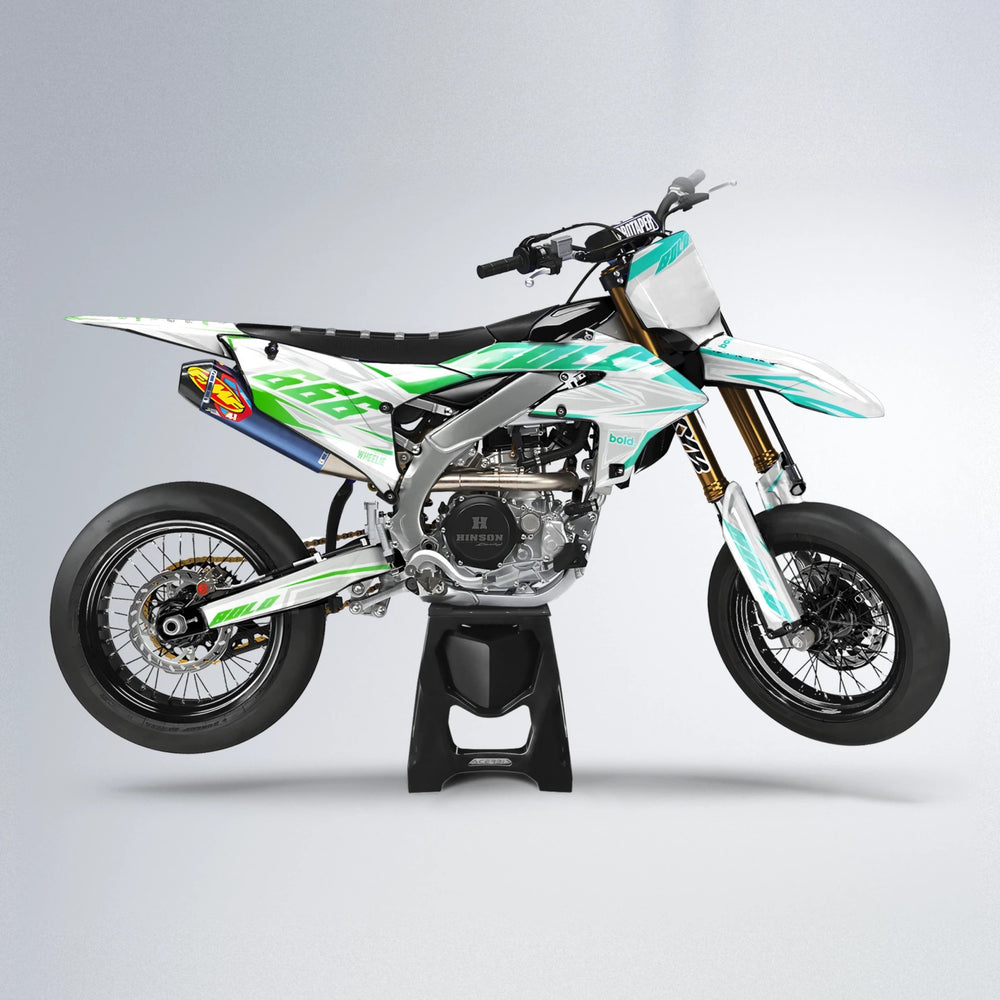 EKKE Yamaha YZF SM supermoto graphics kit in Cyan & Green