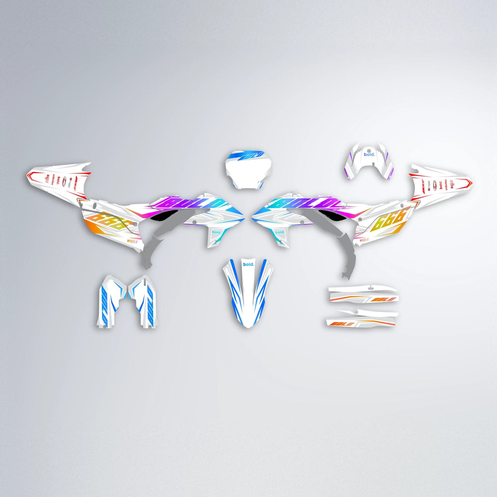 EKKE Yamaha YZF SM graphics kit parts layout in Sunset Fade