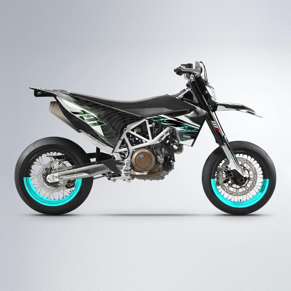ELECTRA Husqvarna 701 supermoto graphics kit in Cyan & Green