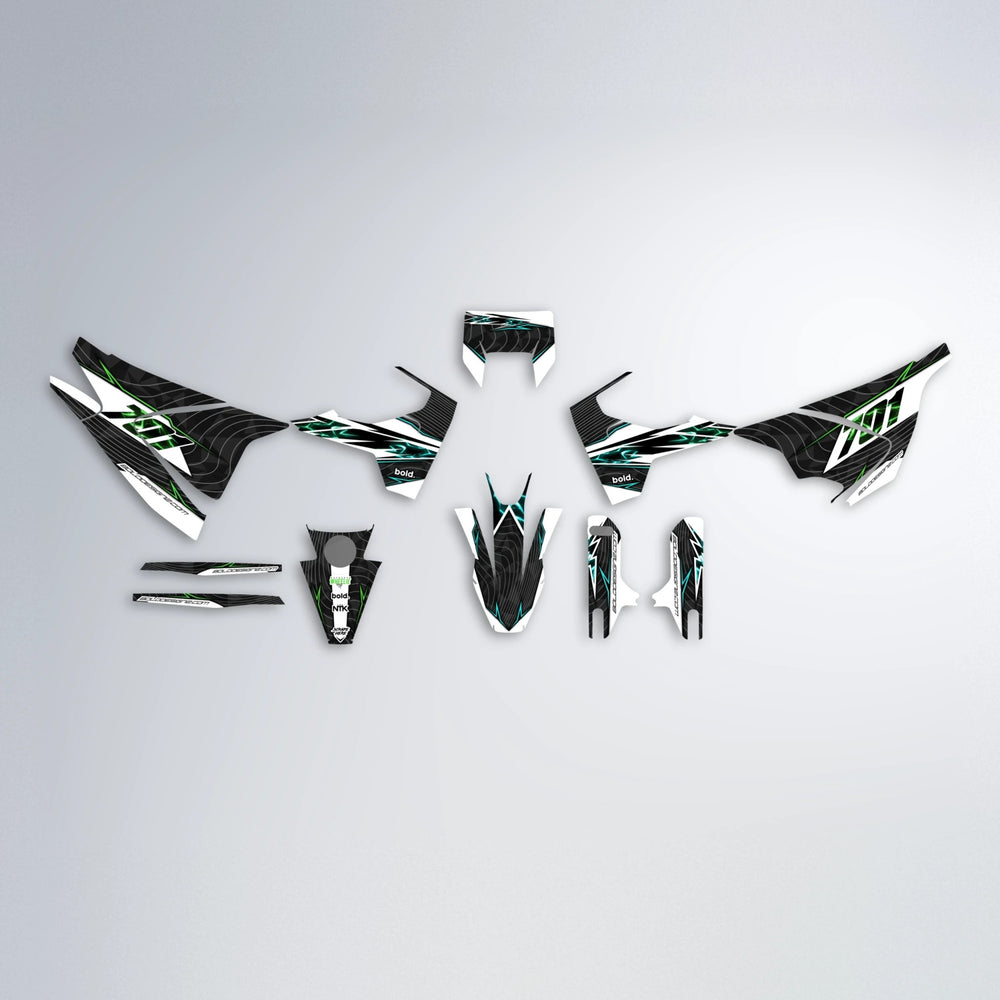 ELECTRA Husqvarna 701 graphics kit parts layout in Cyan & Green