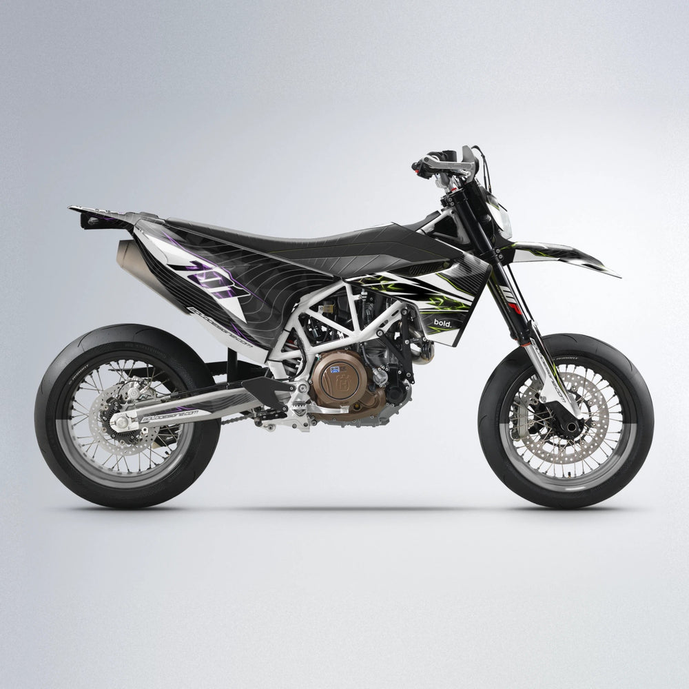 ELECTRA Husqvarna 701 supermoto graphics kit in Purple & Yellow