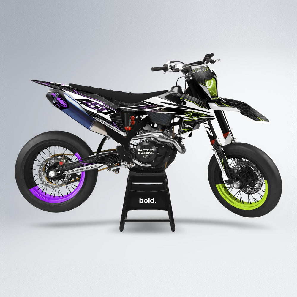 ELECTRA supermoto graphics kit in Purple & Yellow