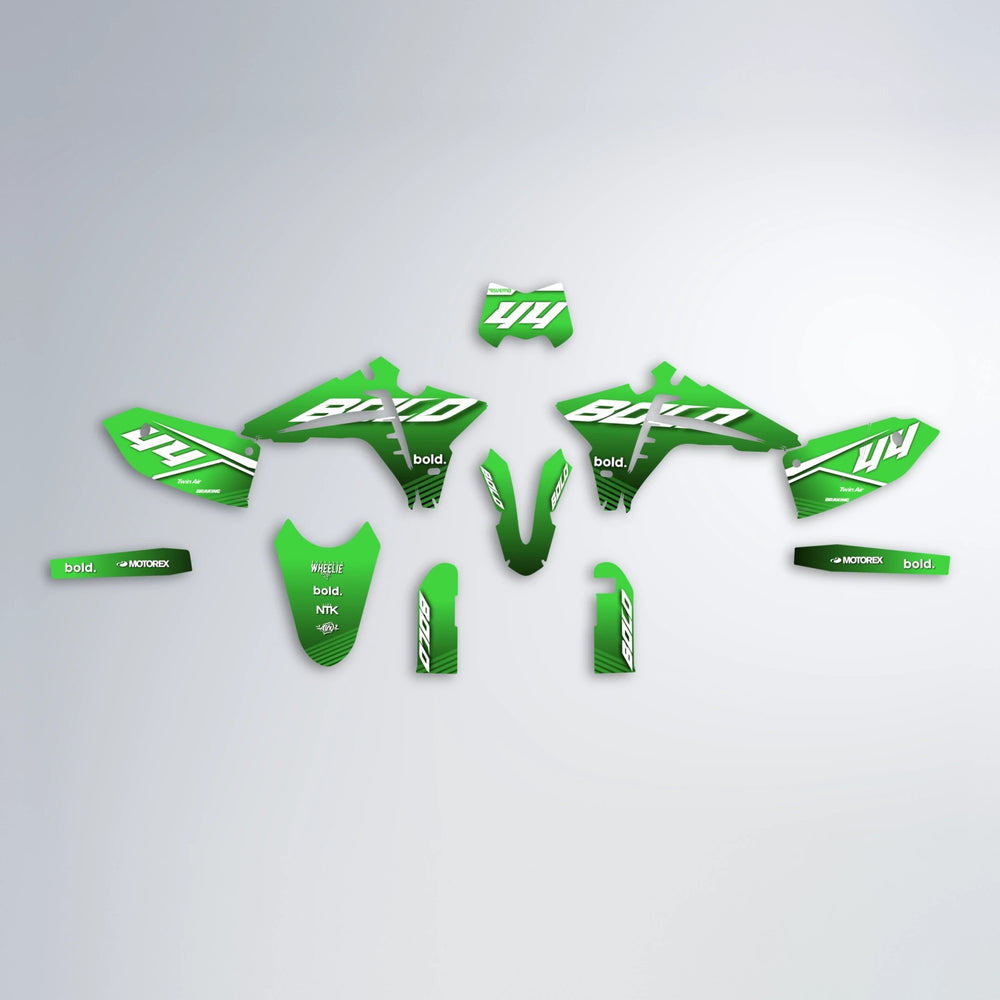 EMBER Fantic graphics kit parts layout in Green