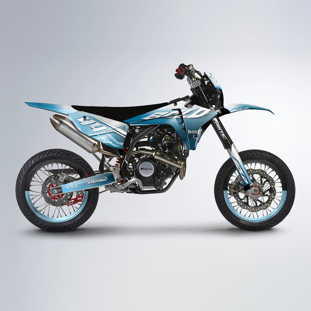 EMBER Fantic supermoto graphics kit in Light Blue & White
