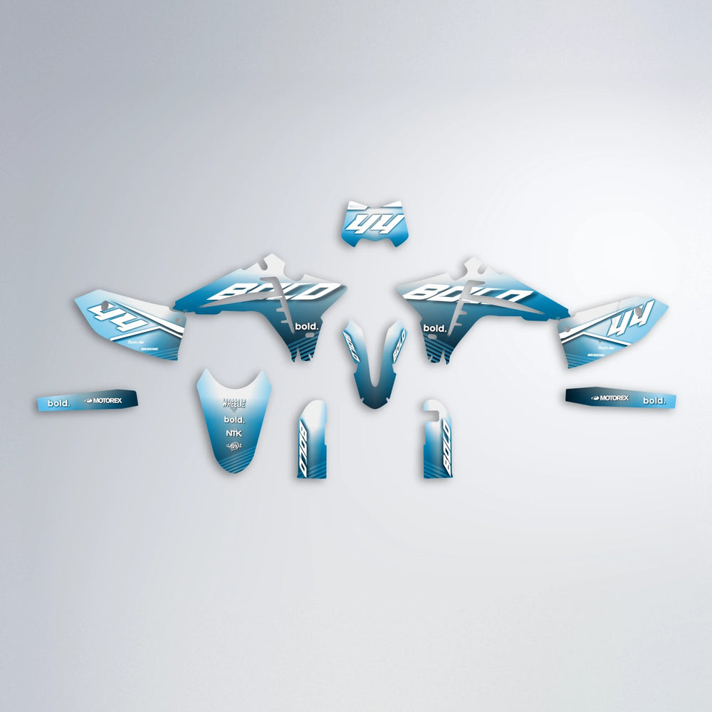 EMBER Fantic graphics kit parts layout in Light Blue & White