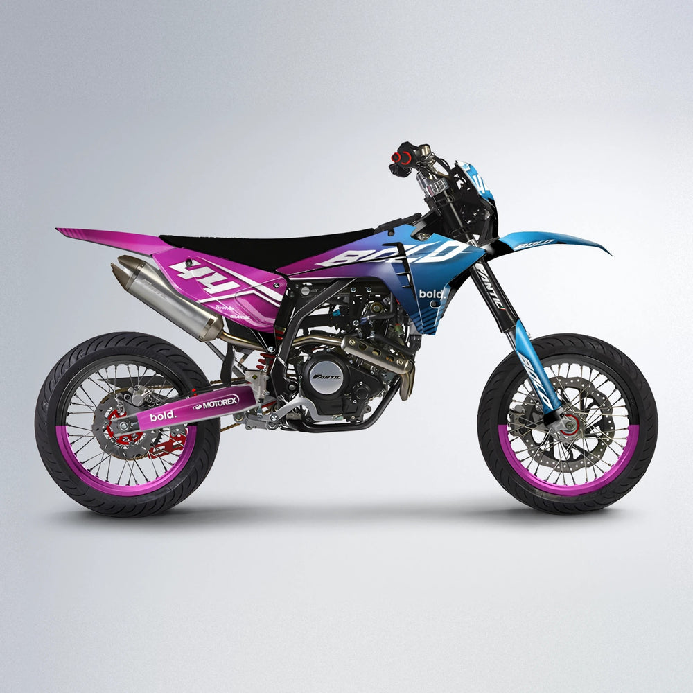 EMBER Fantic supermoto graphics kit in Pink & Light Blue