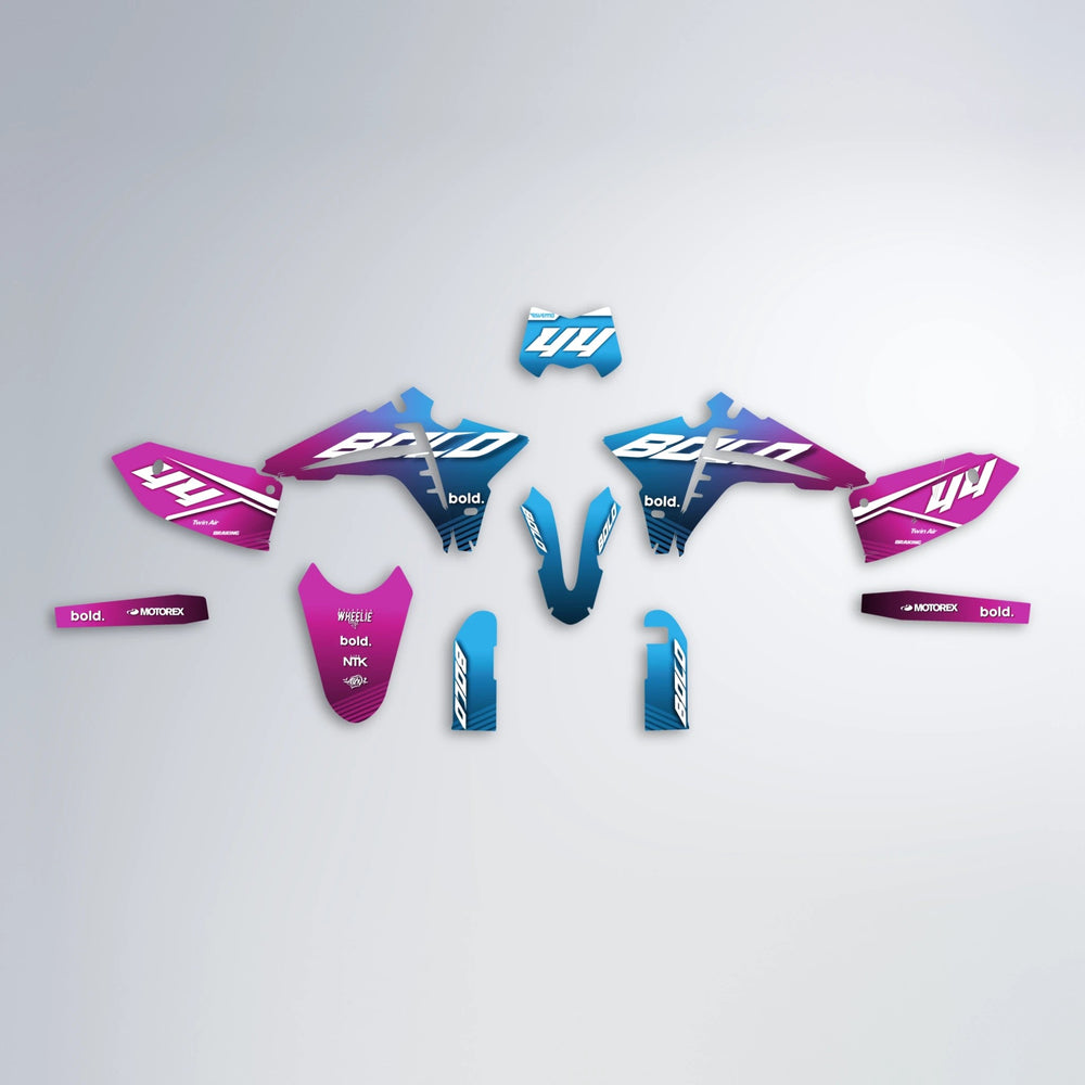 EMBER Fantic graphics kit parts layout in Pink & Light Blue