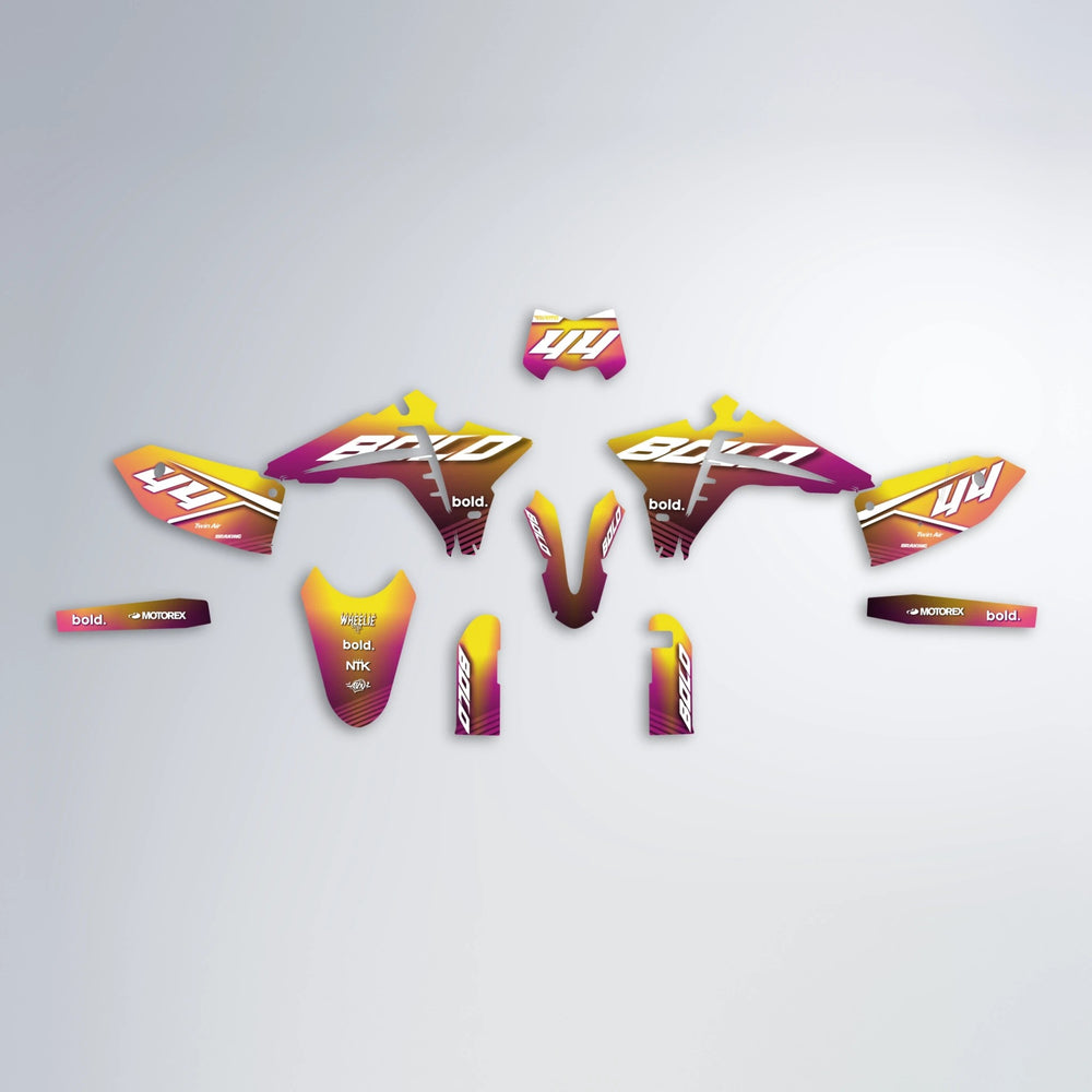 EMBER Fantic graphics kit parts layout in Pink & Yellow