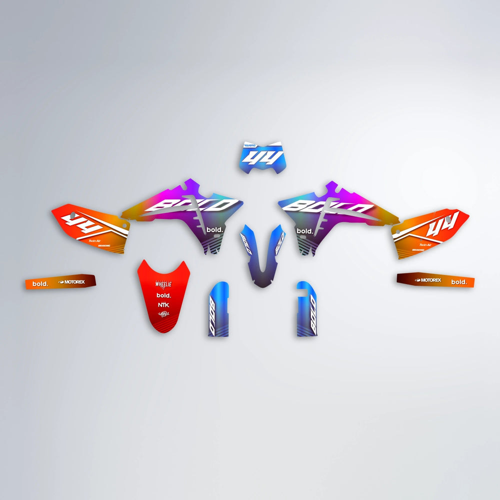 EMBER Fantic graphics kit parts layout in Sunset Fade