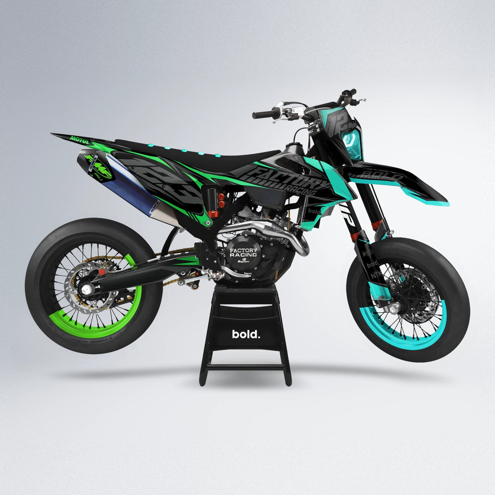 ENEMY supermoto graphics kit in Cyan & Green