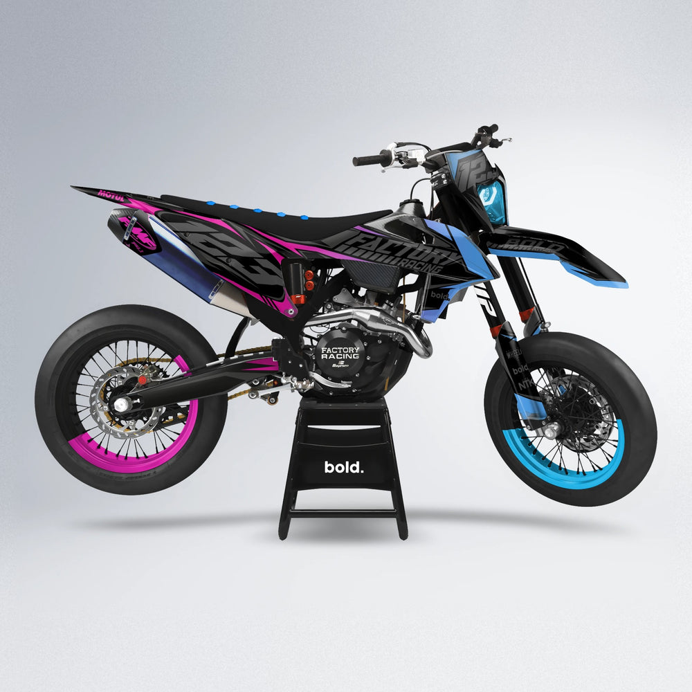 ENEMY supermoto graphics kit in Pink & Light Blue
