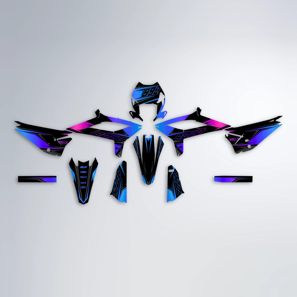EVO Beta graphics kit parts layout in Blue Purple Fade