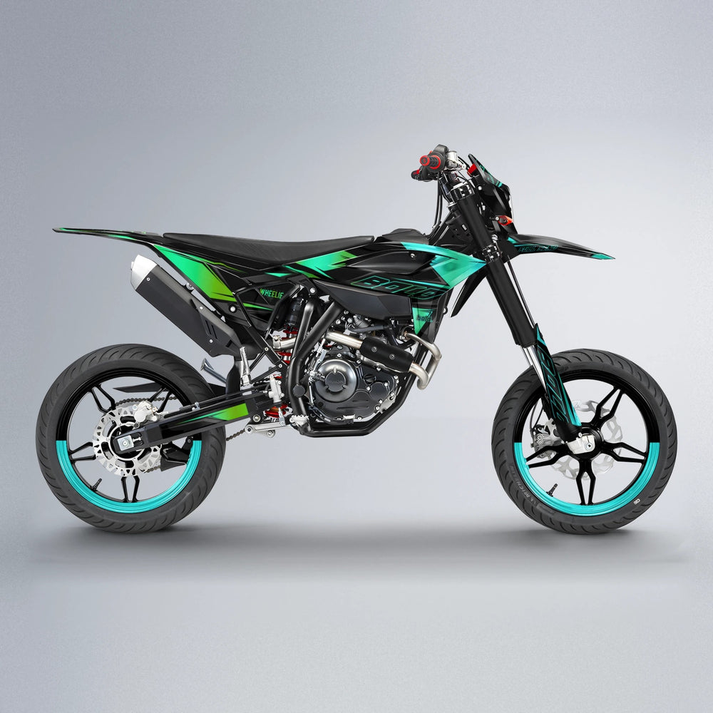 EVO Beta supermoto graphics kit in Cyan & Green