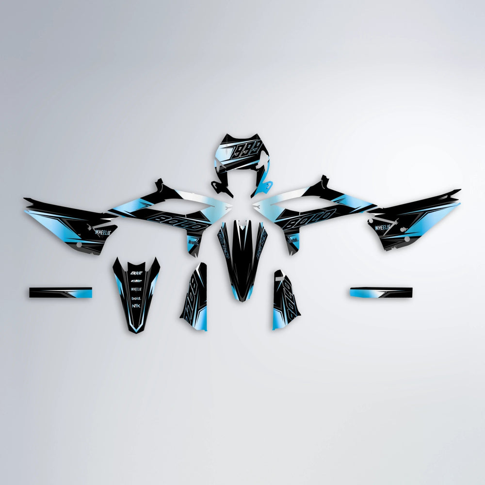 EVO Beta graphics kit parts layout in Light Blue & White
