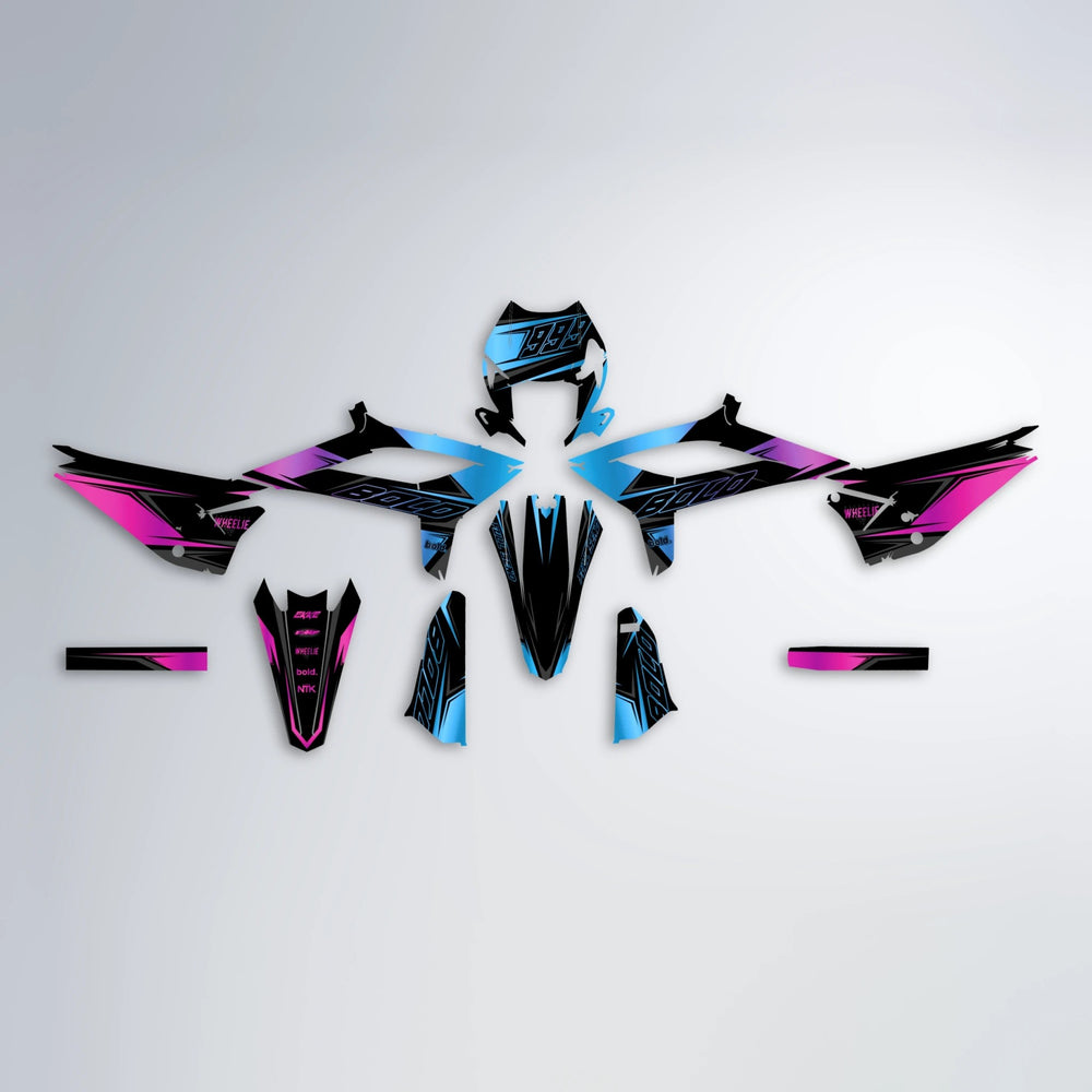 EVO Beta graphics kit parts layout in Pink & Light Blue