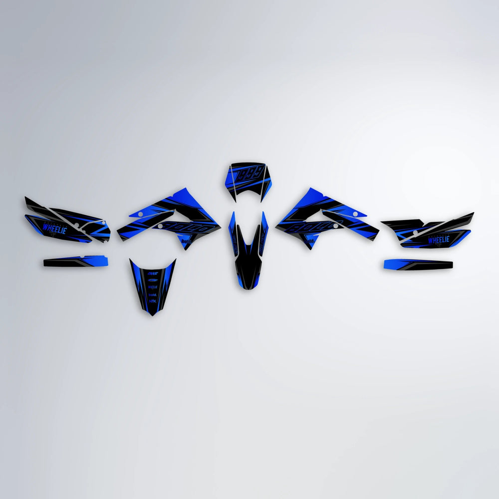EVO Derbi Senda graphics kit parts layout in Blue