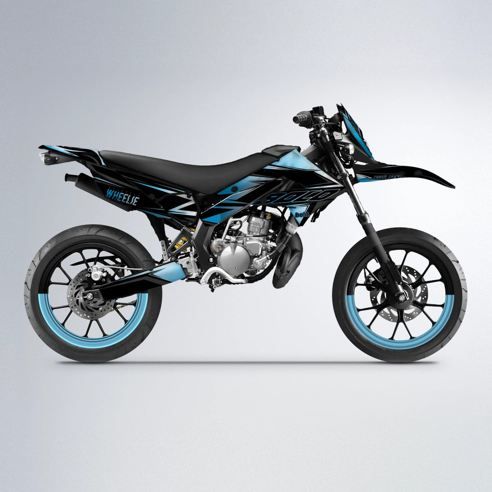 EVO Derbi Senda supermoto graphics kit in Light Blue & White