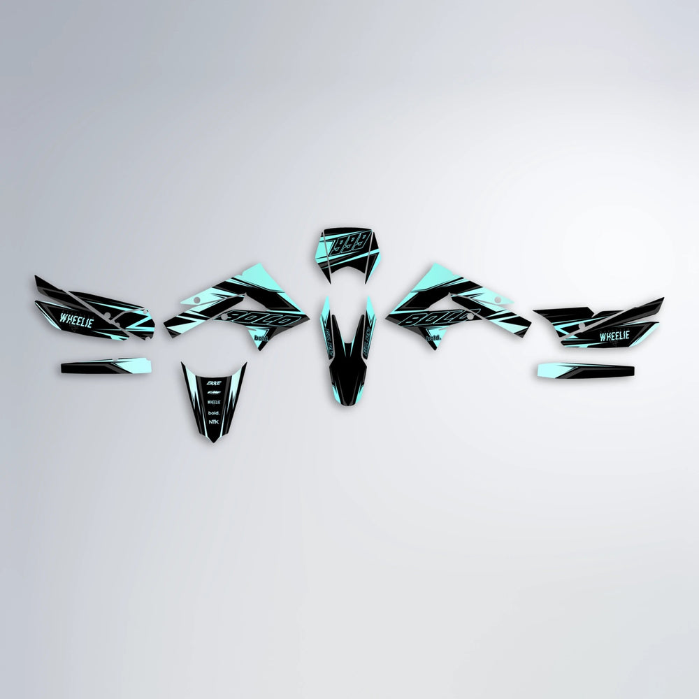 EVO Derbi Senda graphics kit parts layout in Mint