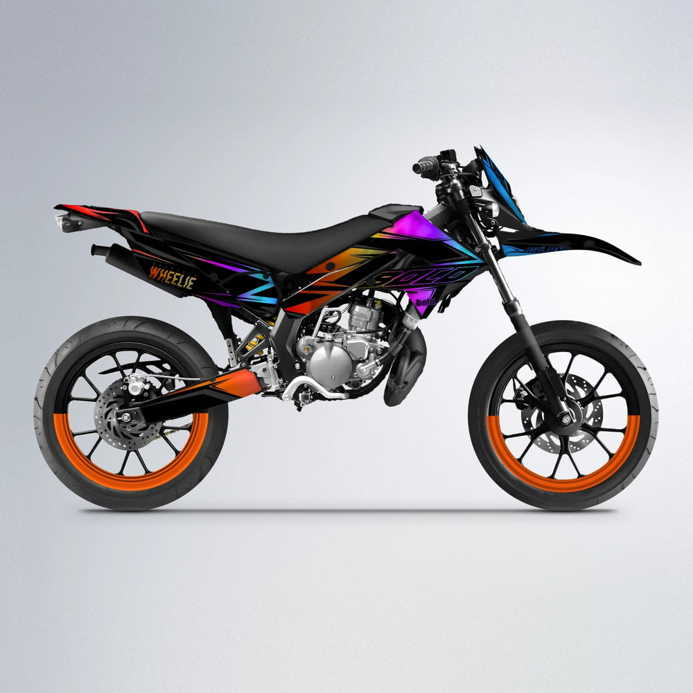 EVO Derbi Senda supermoto graphics kit in Sunset Fade