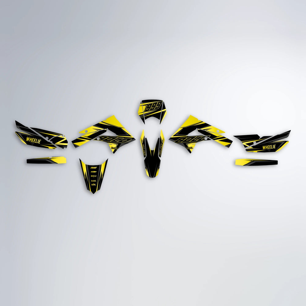 EVO Derbi Senda graphics kit parts layout in Yellow