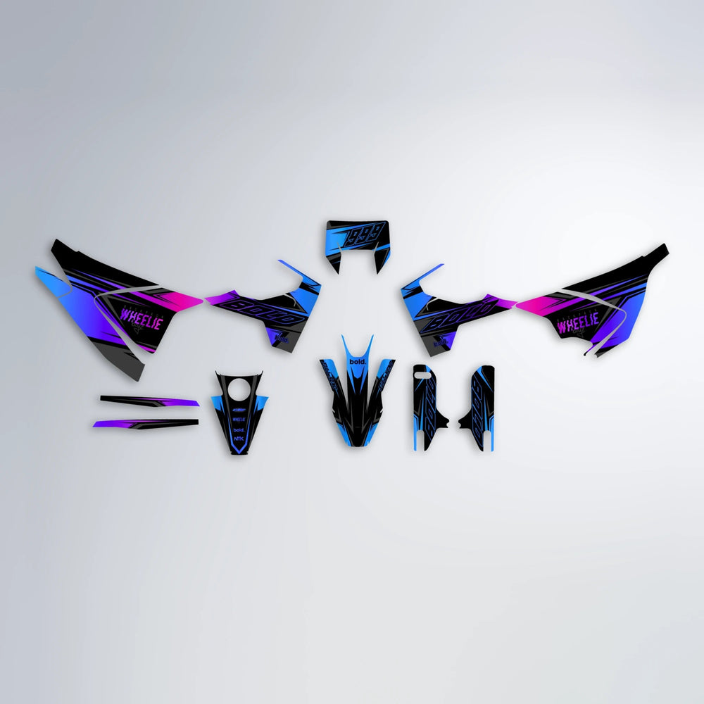 EVO Husqvarna 701 graphics kit parts layout in Blue Purple Fade