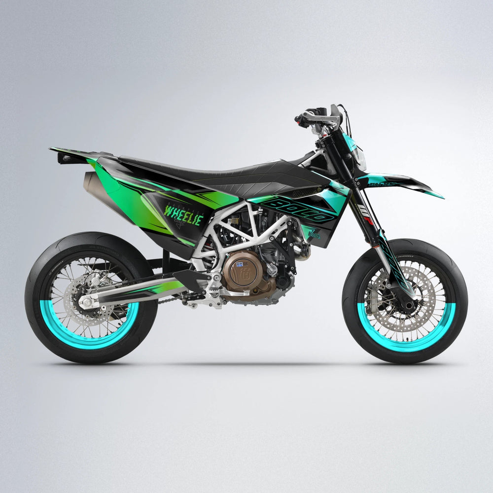 EVO Husqvarna 701 supermoto graphics kit in Cyan & Green