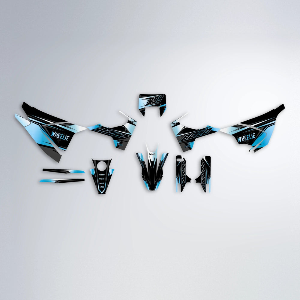 EVO Husqvarna 701 graphics kit parts layout in Light Blue & White