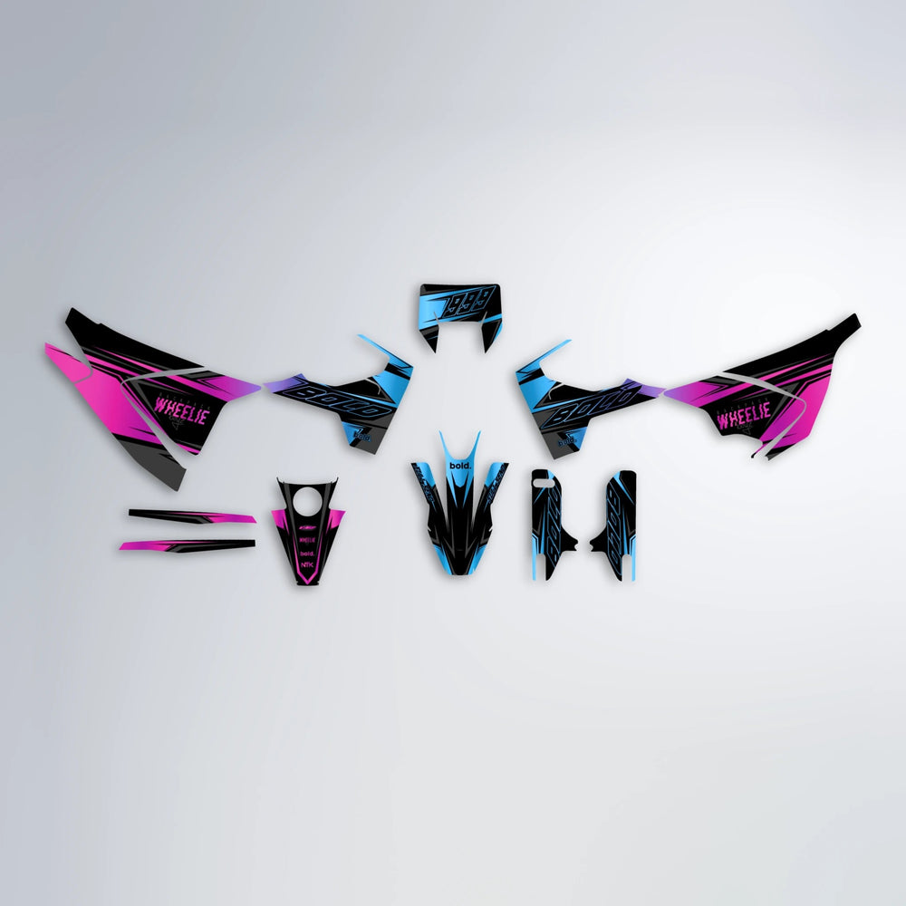 EVO Husqvarna 701 graphics kit parts layout in Pink & Light Blue
