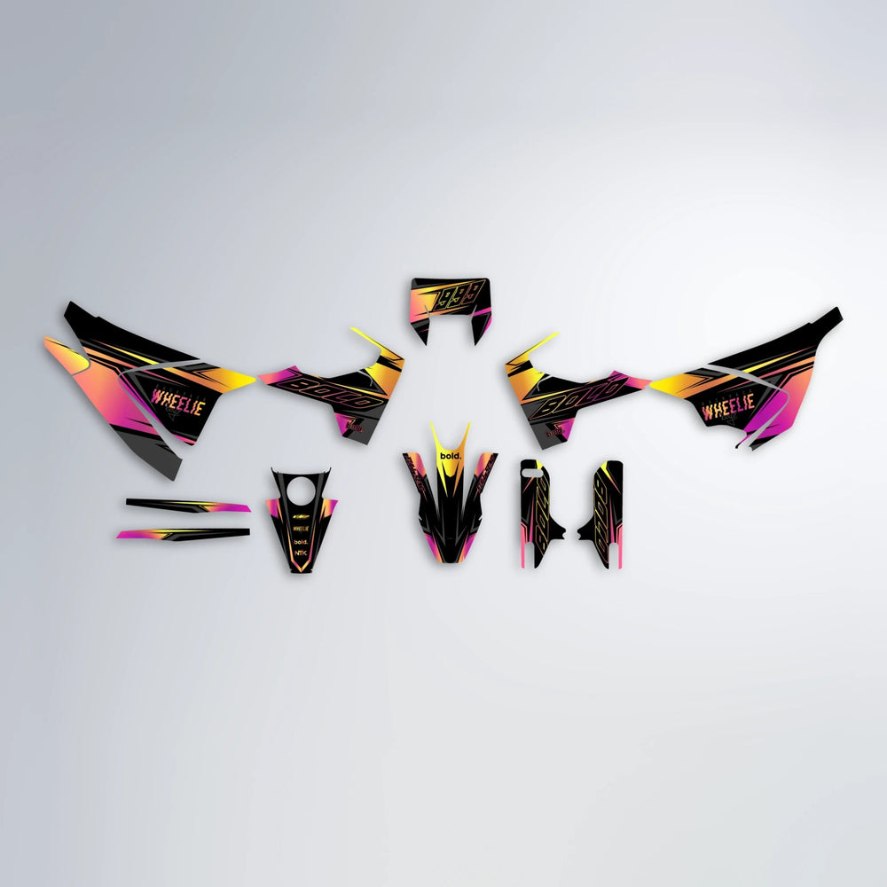 EVO Husqvarna 701 graphics kit parts layout in Pink & Yellow